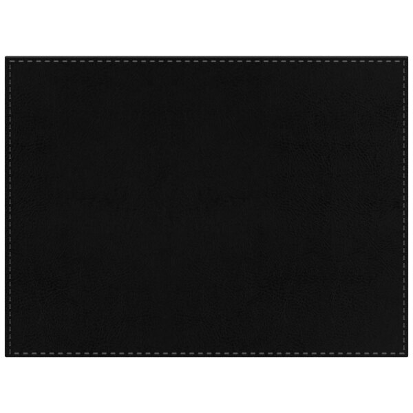 A black faux leather rectangle placemat with stitching.