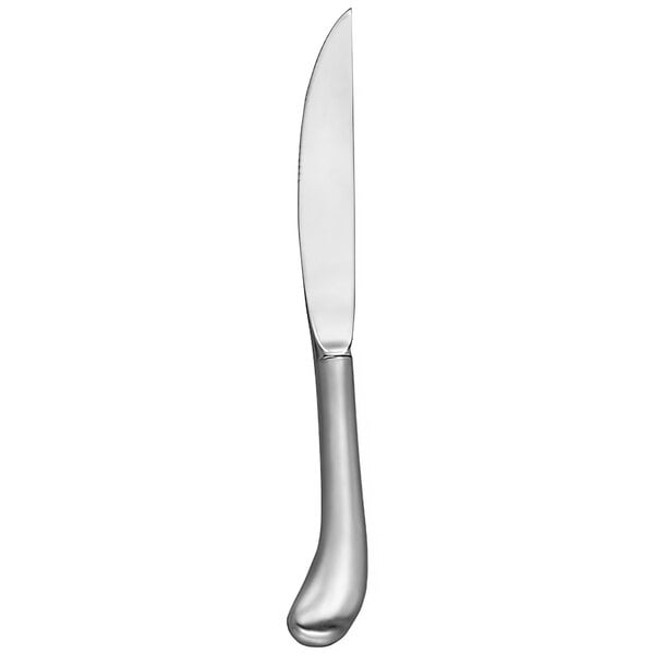 A silver Libbey steak knife with a hollow handle.