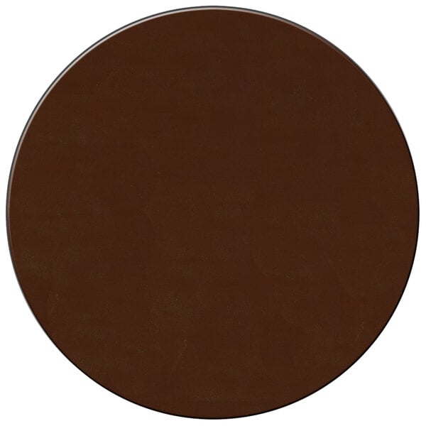 A close-up of a brown round vinyl placemat with a white background.