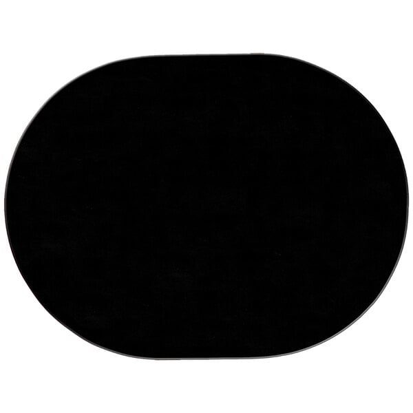 A black oval vinyl placemat with a white border.