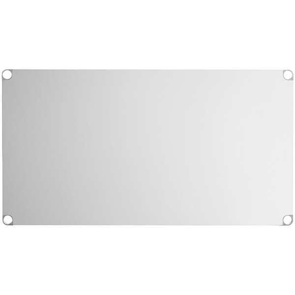 A white rectangular metal undershelf with holes.