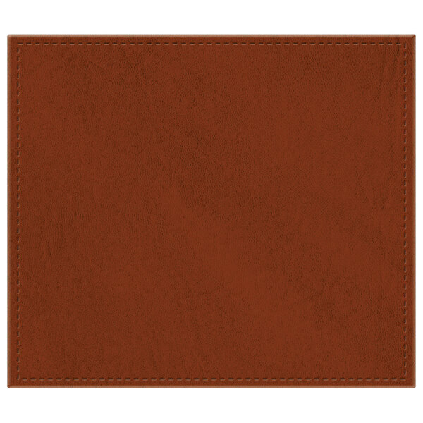 A customizable brown faux leather rectangular placemat with stitching.