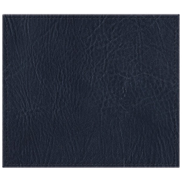 A navy rectangular faux leather placemat with stitching.