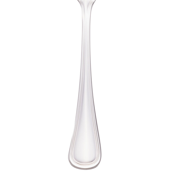 A close-up of a Walco stainless steel flat handle butter spreader.