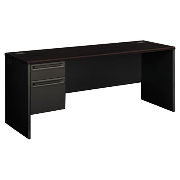 A HON mahogany left pedestal credenza with a drawer.