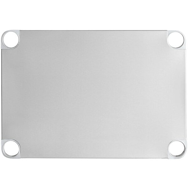 A stainless steel rectangular plate with two round holes in it.