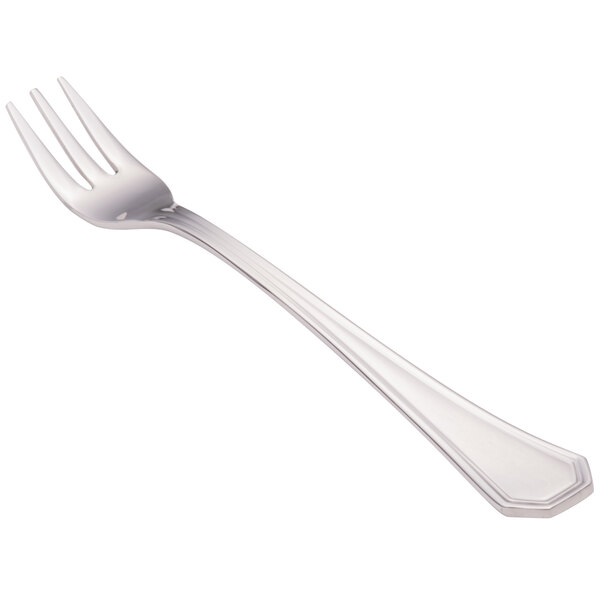 A close-up of a Walco 18/10 stainless steel cocktail fork with a silver handle.