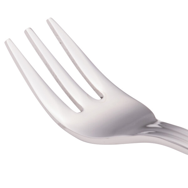 A close-up of a Walco 18/10 stainless steel cocktail fork with a silver handle.