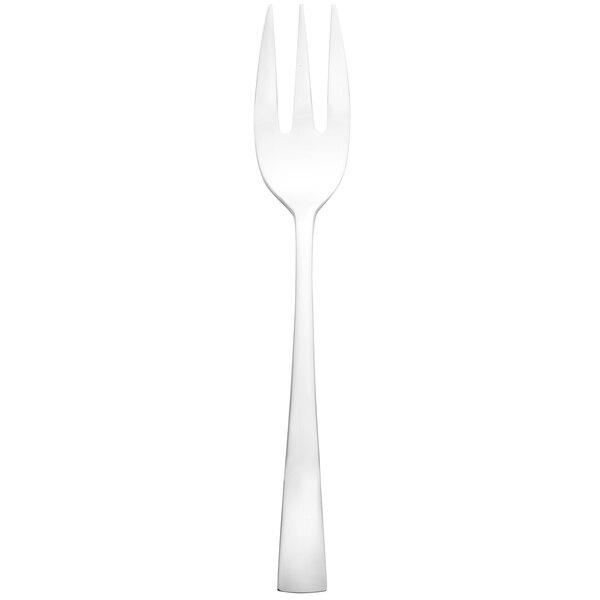 A silver Walco Freya cocktail fork with three prongs and a white handle.