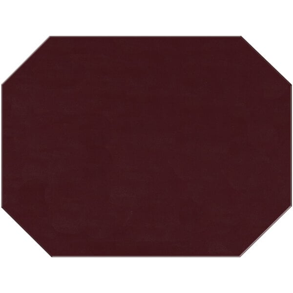 A dark red octagon shaped placemat with white wine text.