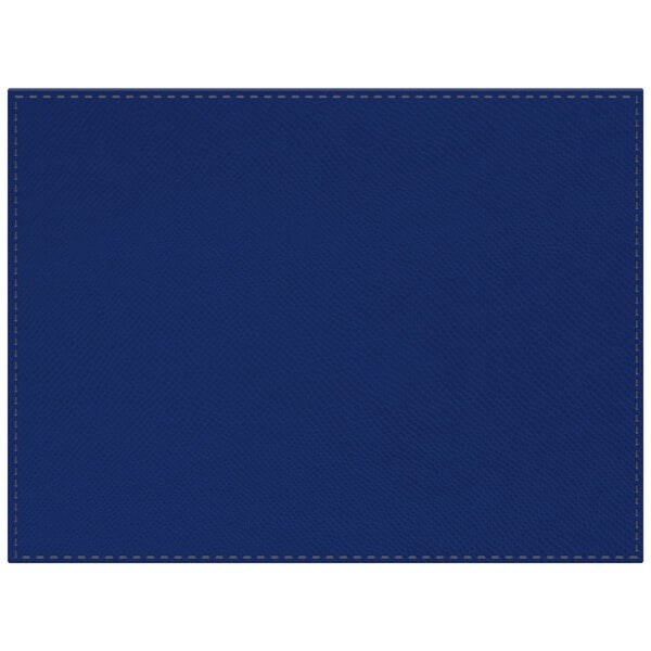 A blue faux leather placemat with stitching in a square pattern.