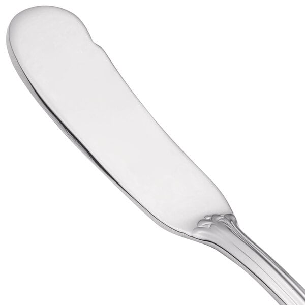 A Walco stainless steel flat handle butter spreader.