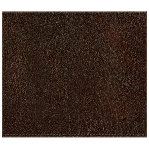 A brown hardboard and faux leather rectangle placemat with a leather texture.