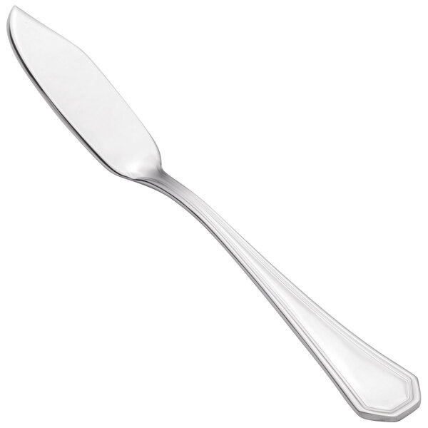 A silver Walco 18/10 stainless steel flat handle fish knife.