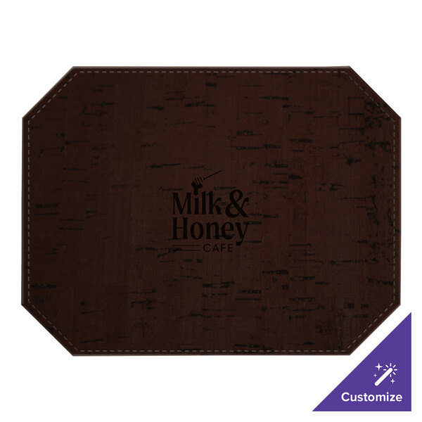 A brown hexagon-shaped H. Risch, Inc. placemat with black text.