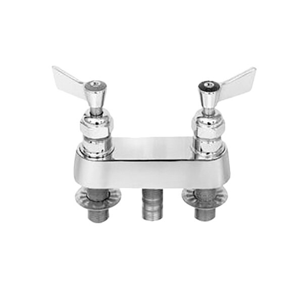 A Fisher brass faucet base with swivel stems and lever handles.