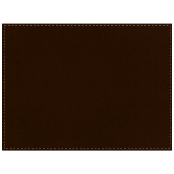 A brown premium sewn faux leather rectangle placemat with stitching.
