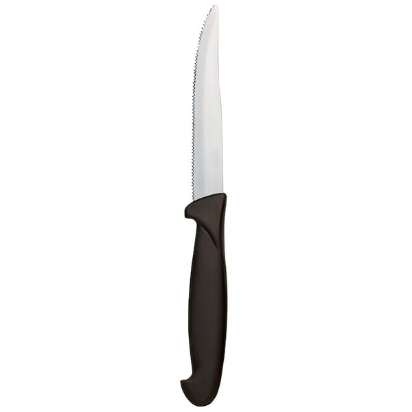 A Libbey steak knife with a black polypropylene handle.