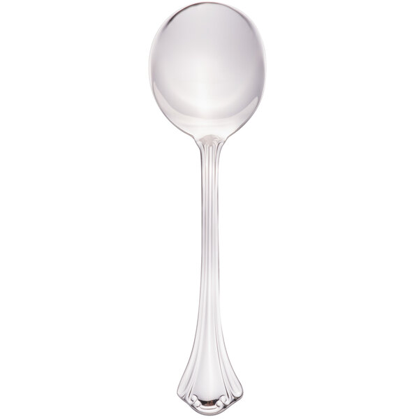 A silver Walco stainless steel bouillon spoon with a long handle.