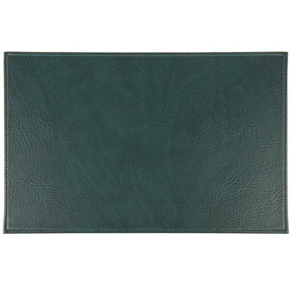 A green H. Risch, Inc. hardboard and faux leather rectangle placemat.