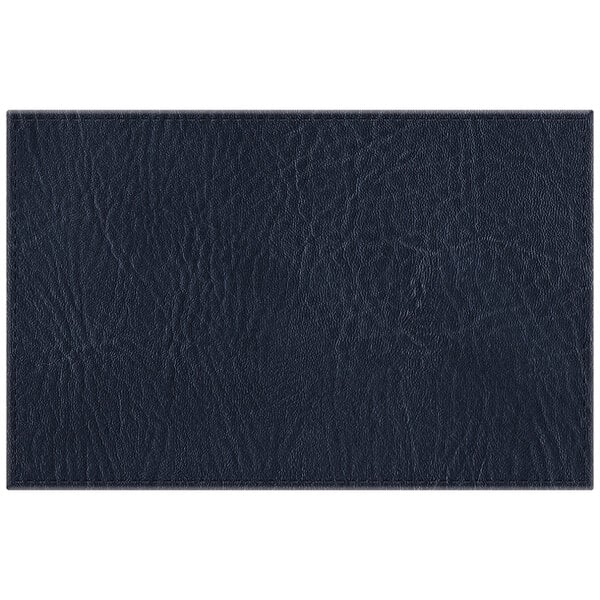 A navy faux leather rectangle placemat with a black border.