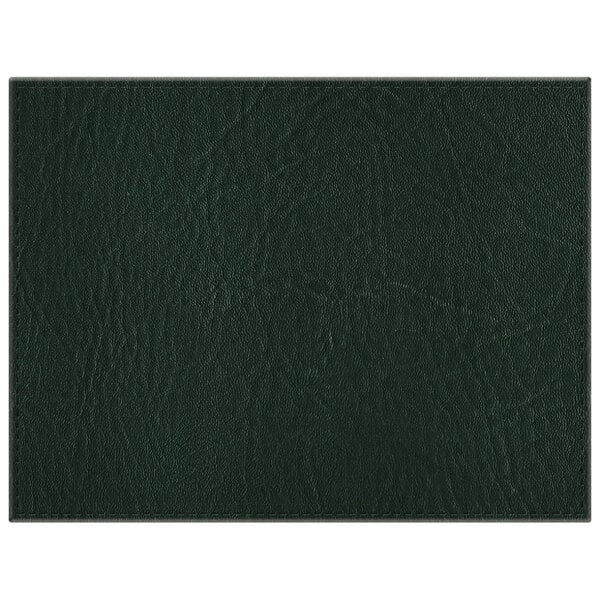 A close-up of a dark green faux leather rectangle placemat.