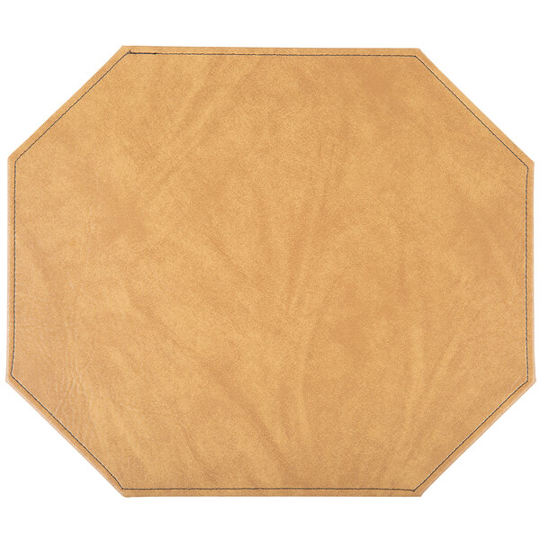 A customizable hardboard and faux leather hexagon placemat with a nugget design.