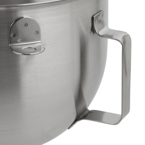 A KitchenAid stainless steel mixing bowl with a handle.
