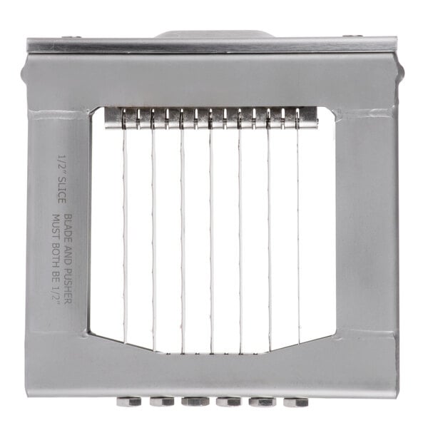 A metal Edlund Titan Max-Cut Series 1/2" Slicer Blade with many small pieces of metal.
