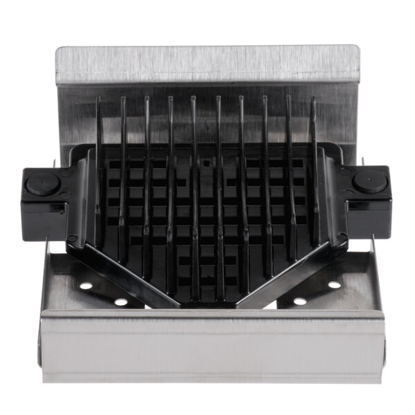 A metal and black metal and plastic push block assembly with a metal blade.