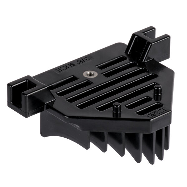 An Edlund Titan Max-Cut push block assembly with a black plastic piece with two holes.