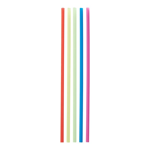 A group of colorful plastic straws on a white background.