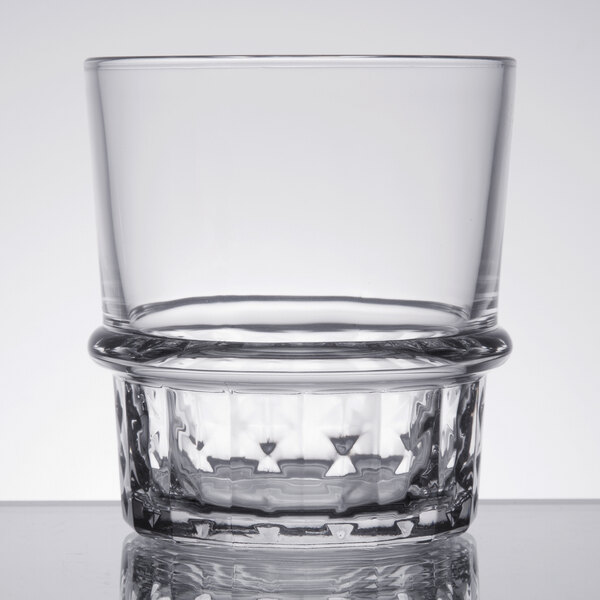 An Arcoroc New York Rocks glass with a short rim.