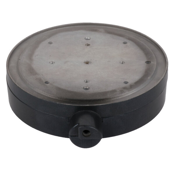 A round black Carnival King waffle grid with a black handle.