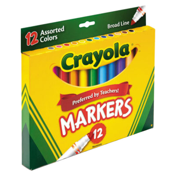 A yellow box of Crayola markers with a yellow label.