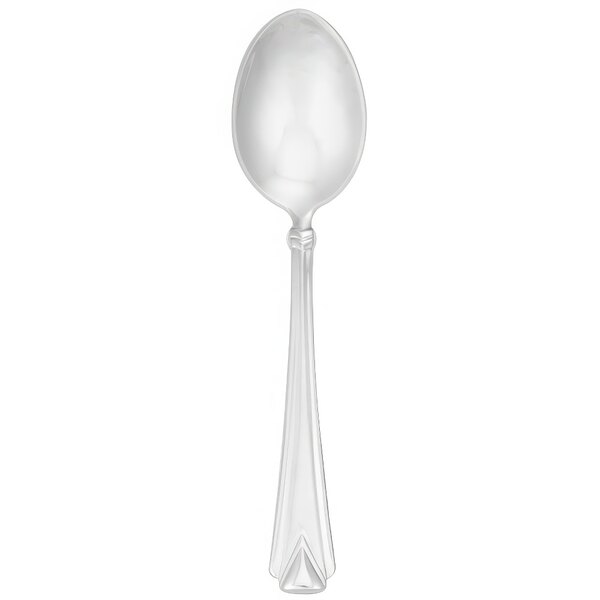 A silver Walco Athenian demitasse spoon with a long stem and an oval bowl on a white background.
