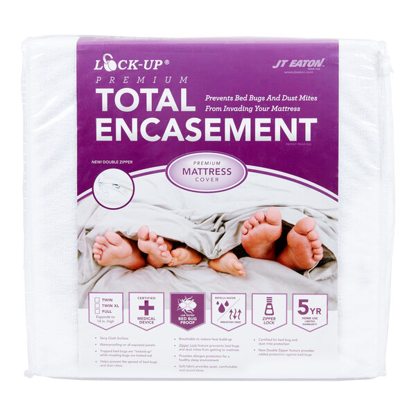 A packaged JT Eaton Premium Twin XL size bed bug proof mattress cover.