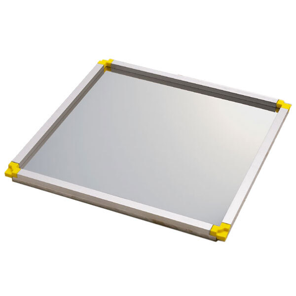 A square metal Mousse set frame with yellow handles.