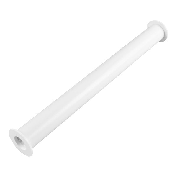 A white cylindrical rod with flared ends, resembling a rolling pin.