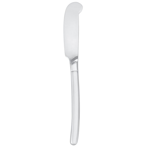 A close-up of a Walco stainless steel butter knife with a solid silver handle.