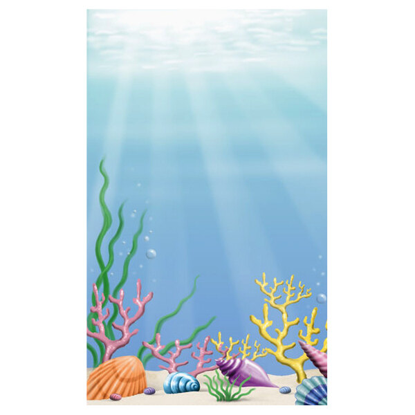 A white menu paper cover with a coral design featuring sea life.