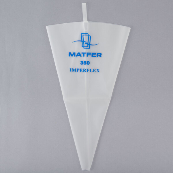 A white plastic Matfer Bourgeat pastry bag with blue text reading "Matfer" and "Imperflex"