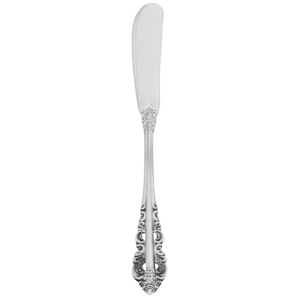 A silver Walco Classic Baroque stainless steel butter knife with a solid handle.
