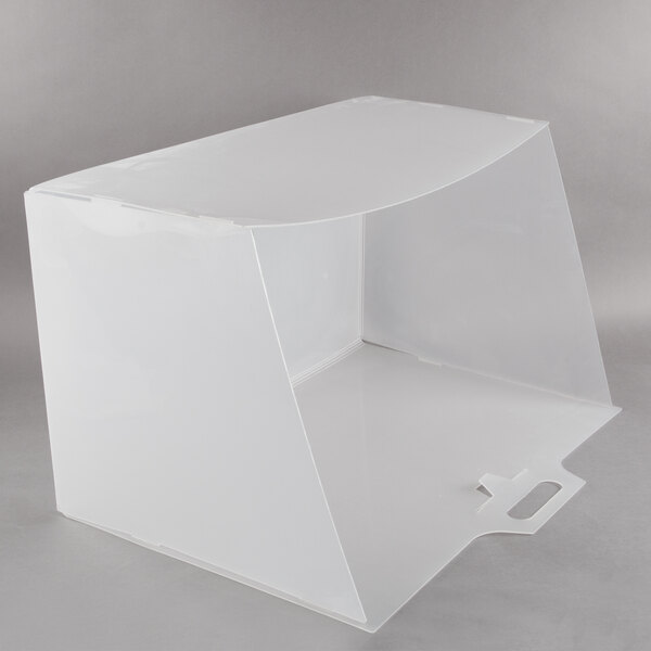 A white plastic box with a clear cover.