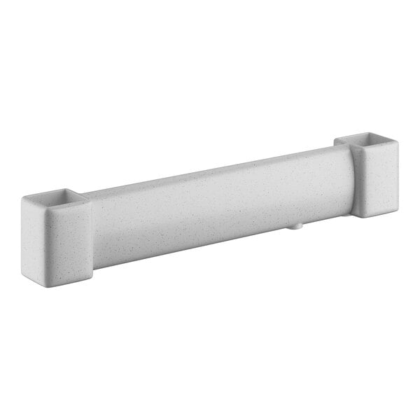 A white rectangular Camshelving® top post connector with two holes.