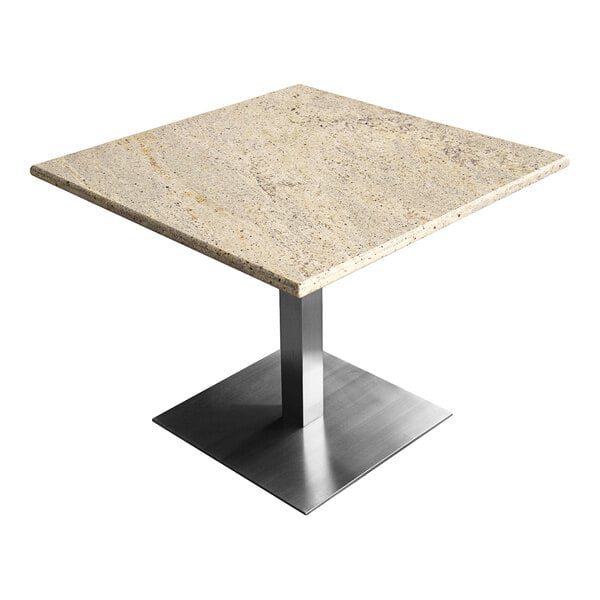 A square Art Marble table top with a Kashmir White granite finish.