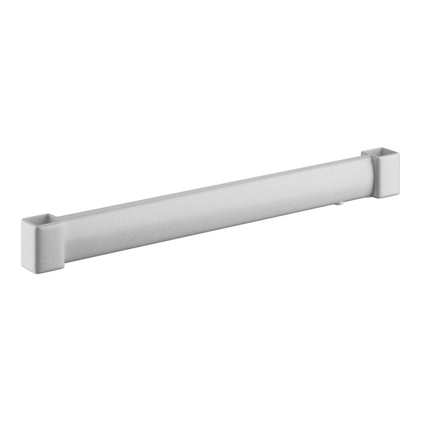 A white rectangular metal bar with black ends.