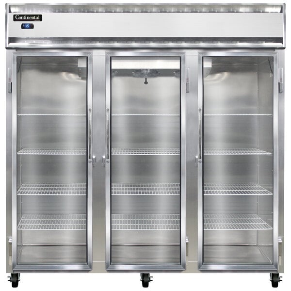 A Continental Refrigerator with three glass doors.