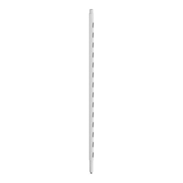 A white metal pole for Cambro Camshelving with holes.