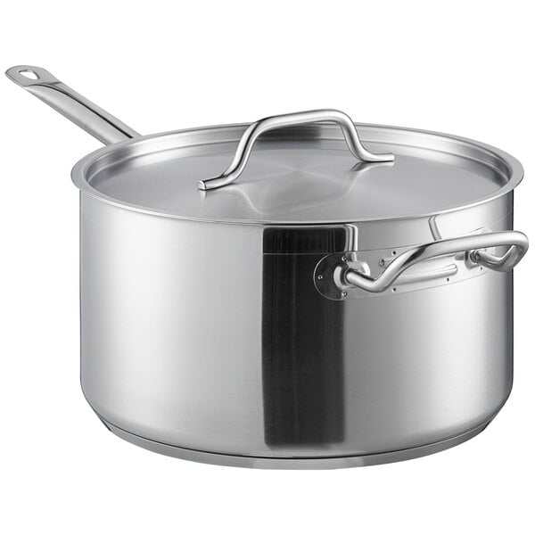 Vigor SS1 Series 5 Qt. Stainless Steel Aluminum-Clad Saute Pan with Lid and  Helper Handle